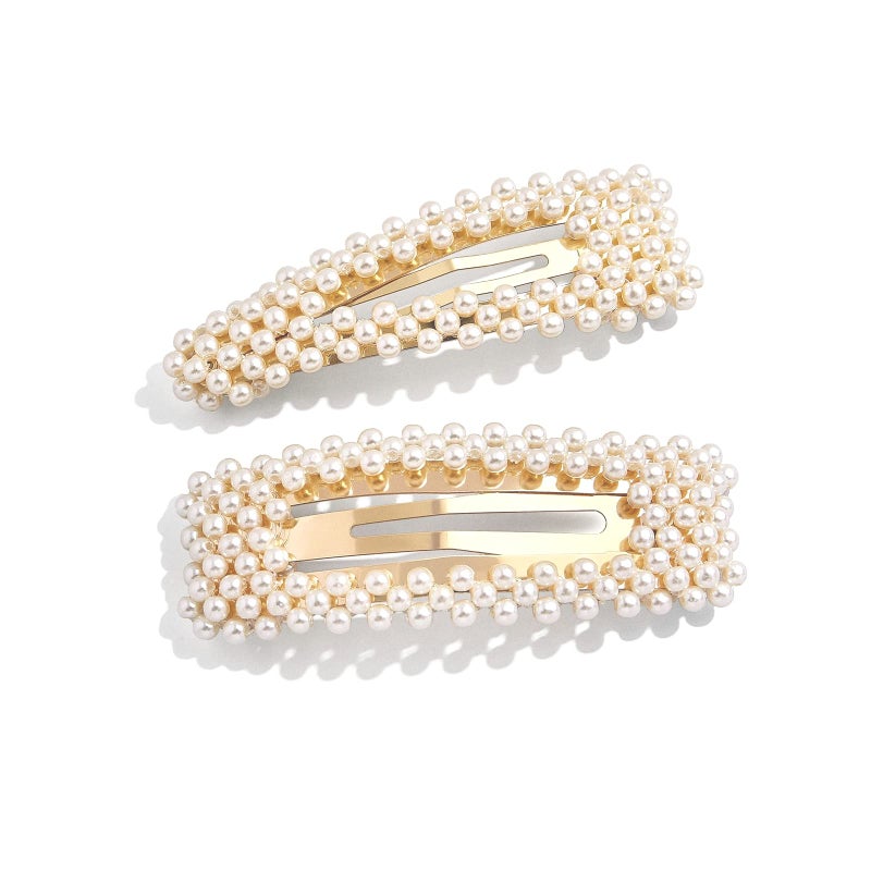 KCHIES Pearl Hair Clips Gold Snap Hairpins Alligator Barrettes Women Girls Wedding Headpiece Her Valentines Outfit Decor Accessories Back School Motherâ€™s Day Gift Large - Image 1
